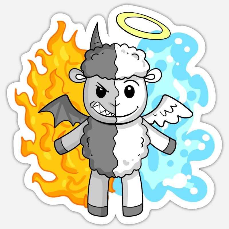 Schaf - Engel und Teufel - Sticker Größe S (10 x 10 cm) - Mattweiß