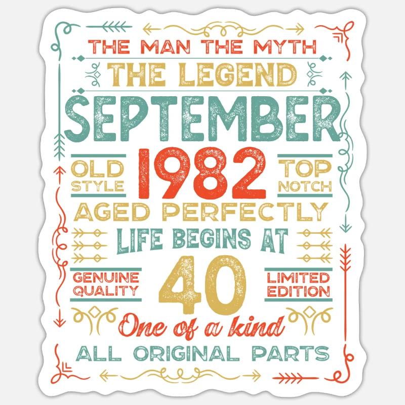 September 1982 - 40. Geburtstag Geschenk. Awesome. - Sticker Größe S (10 x 10 cm) - Mattweiß