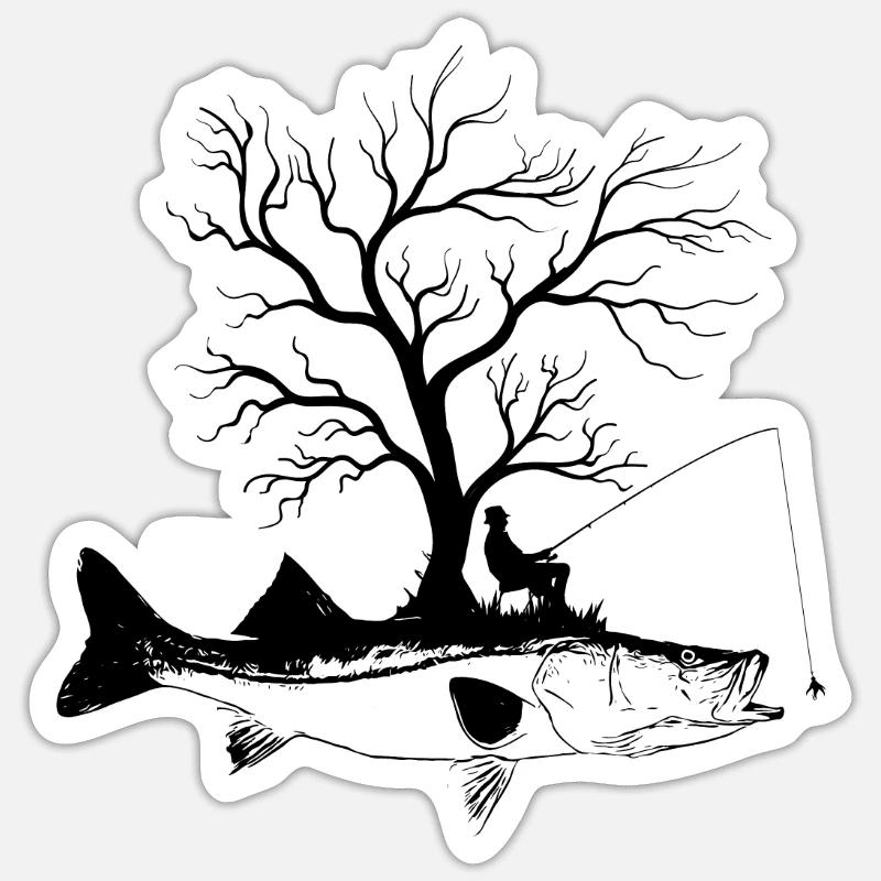 Arbre graphique - Fish Snook - Sticker taille S (10 x 10 cm) - blanc mat
