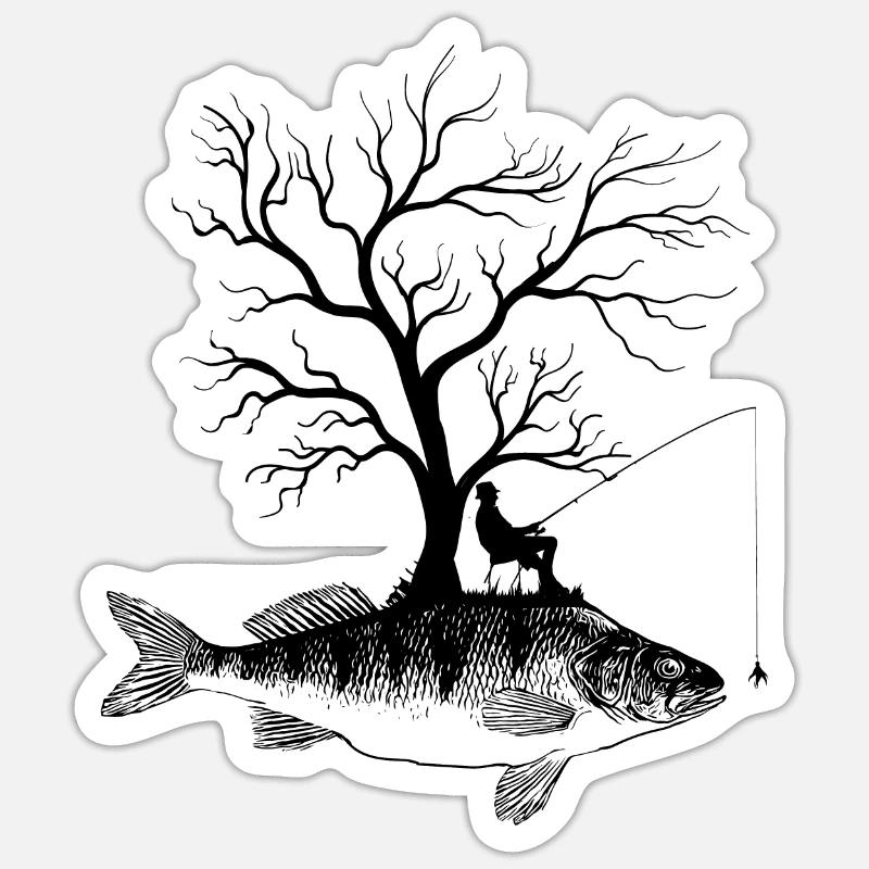 Arbre graphique - Perche jaune de poisson - Sticker taille S (10 x 10 cm) - blanc mat