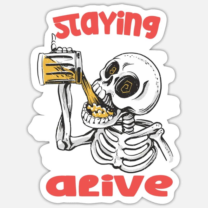 Skull Beer Staying Alive Sticker size S (10 x 10 cm)