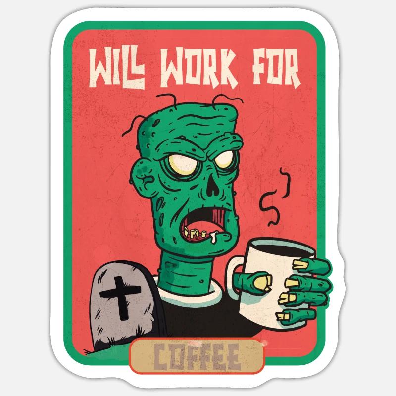 Fonctionnera pour Coffee Zombie Halloween - Sticker taille S (10 x 10 cm) - blanc mat