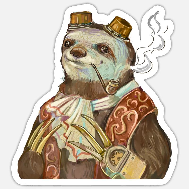 Steampunk Sloth - Sticker size S (10 x 10 cm) - white matte