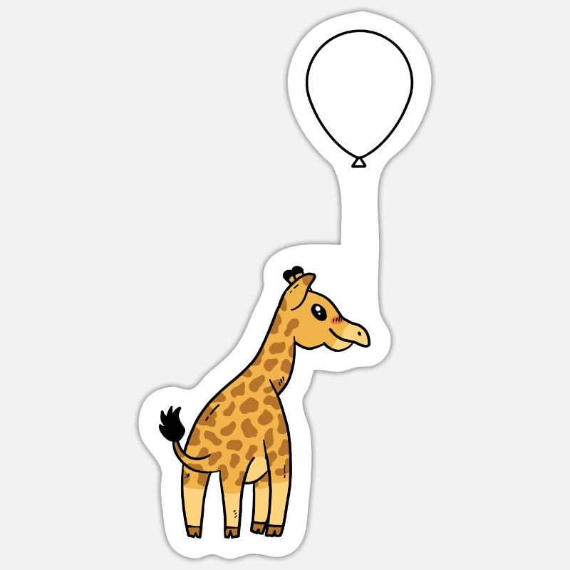 Douce Girafe Avec Ballon - Sticker taille S (10 x 10 cm) - blanc mat