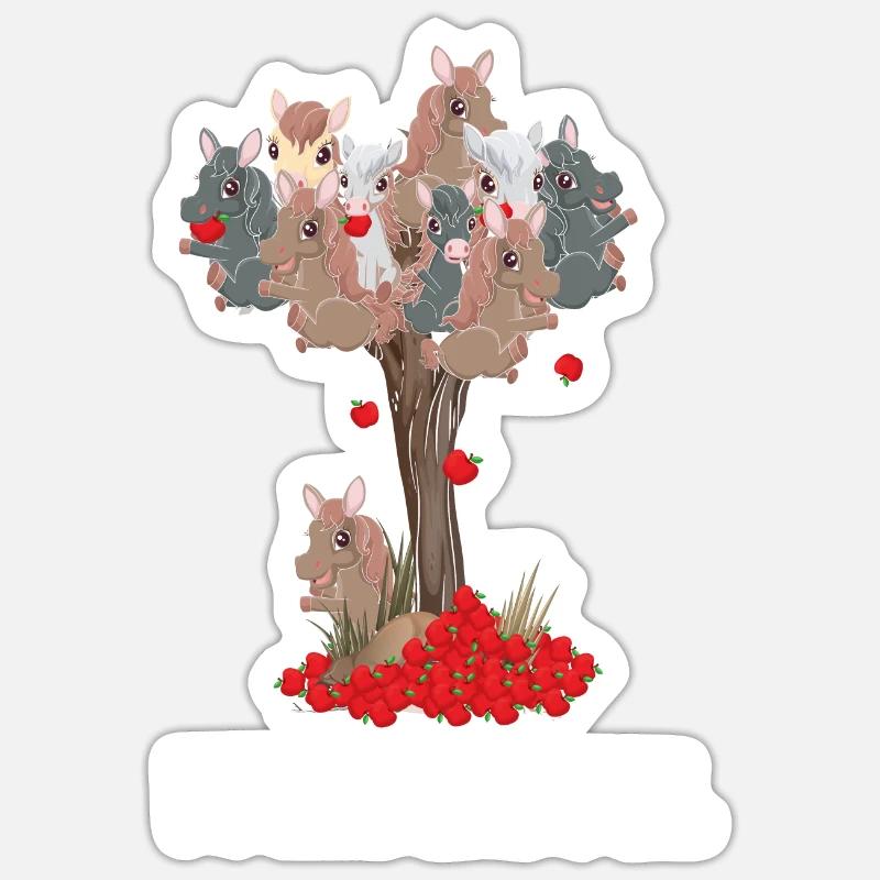 Pferdeäpfel mit Ponys am Baum, Pferde - Sticker Größe S (10 x 10 cm) - Mattweiß