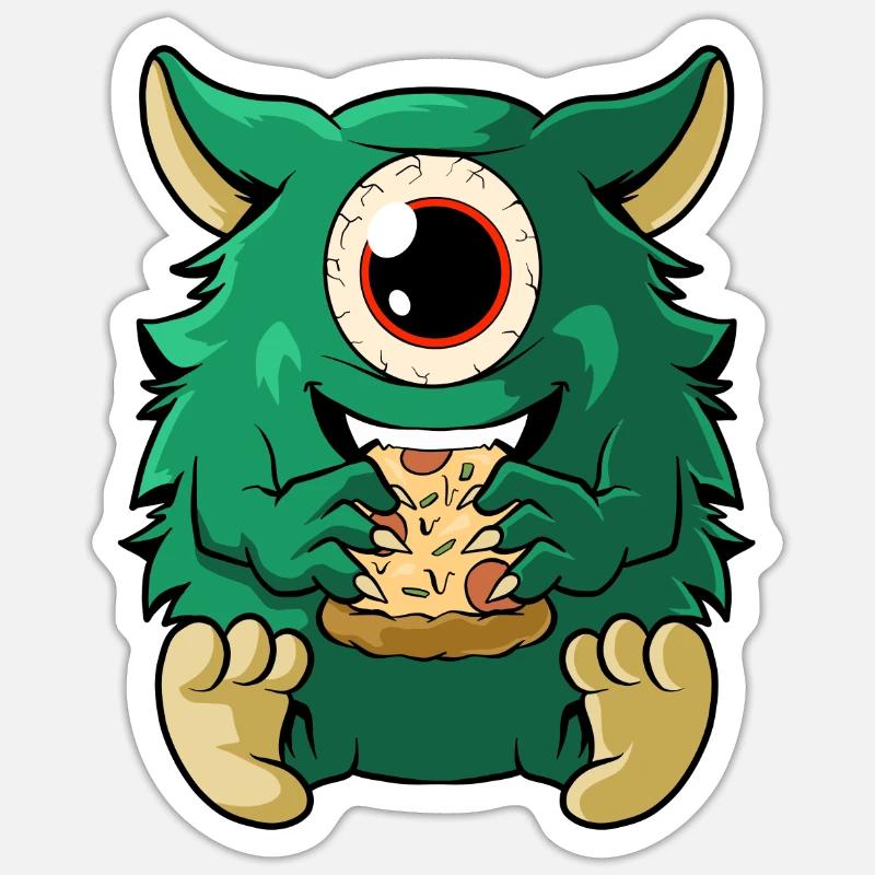Cute monster eats pizza - Sticker size S (10 x 10 cm) - white matte