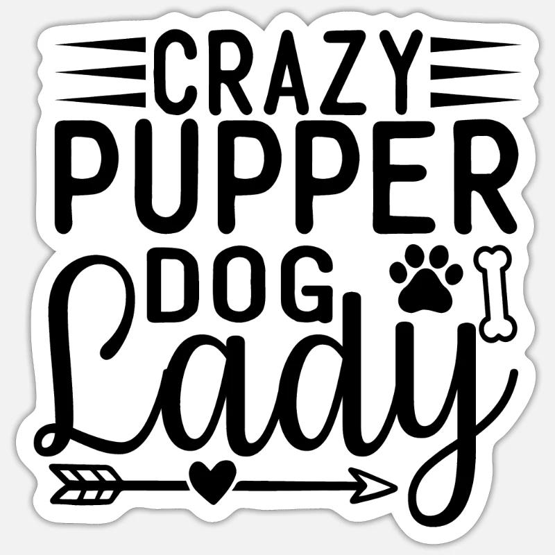Crazy chiot chien dame - Sticker taille S (10 x 10 cm) - blanc mat
