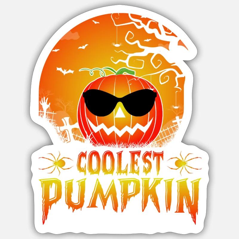 Citrouille la plus cool dans le patch Halloween Citrouille cool - Sticker taille S (10 x 10 cm) - blanc mat
