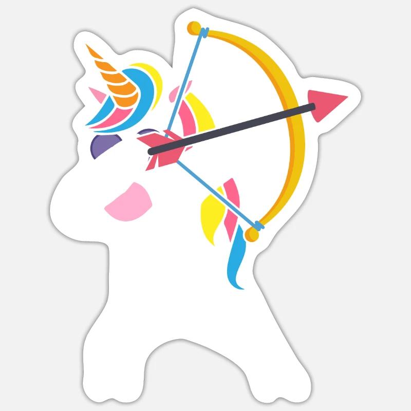 Dabbing Einhorn Bogenschießen Sticker Größe S (10 x 10 cm)