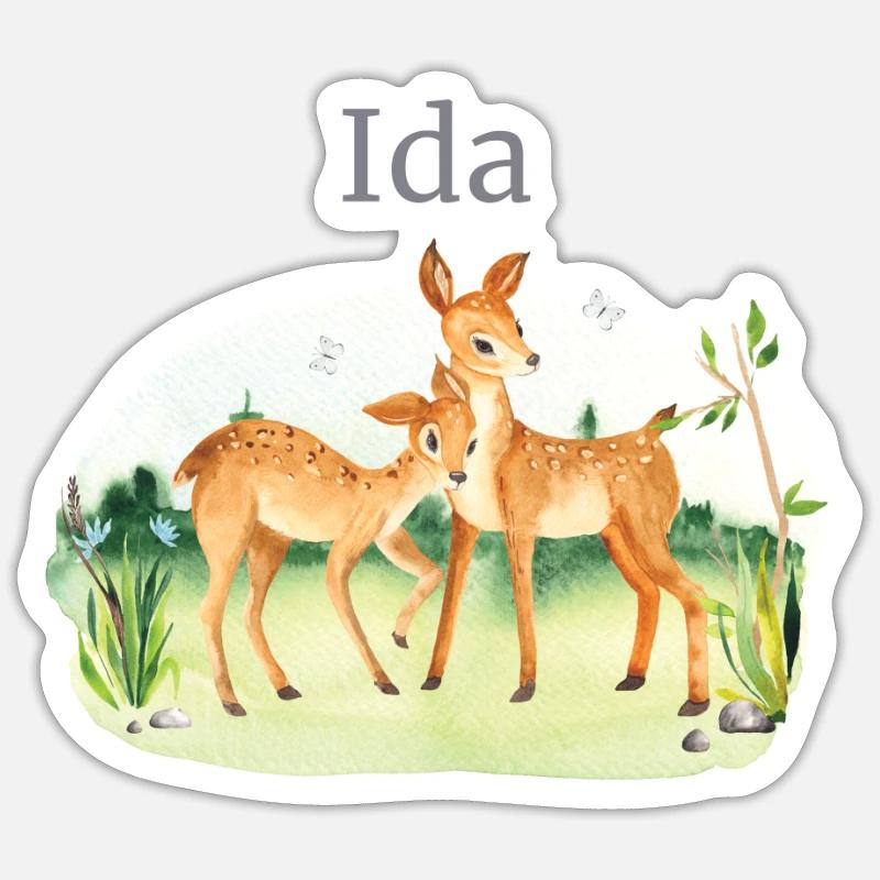 Forêt Animaux Cerf Fleurs Nom Ida Sticker taille S (10 x 10 cm)