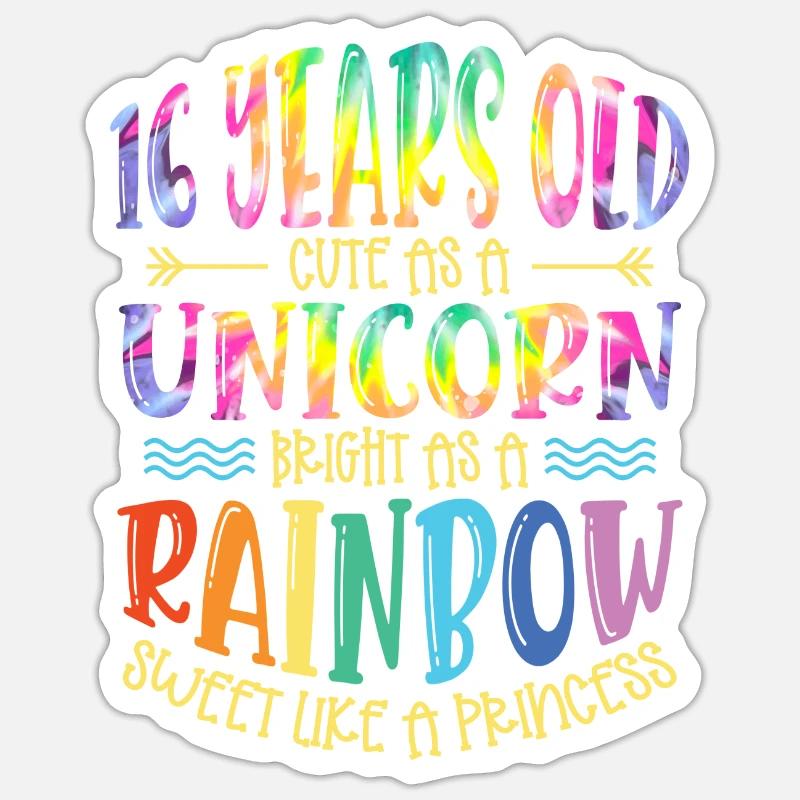 16 ans Mignon comme une licorne brillant comme - Sticker taille S (10 x 10 cm) - blanc mat