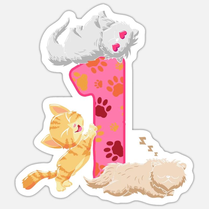 1 års fødselsdag killing | | til kattefødselsdag - Sticker størrelse S (10 x 10 cm) - mat hvid