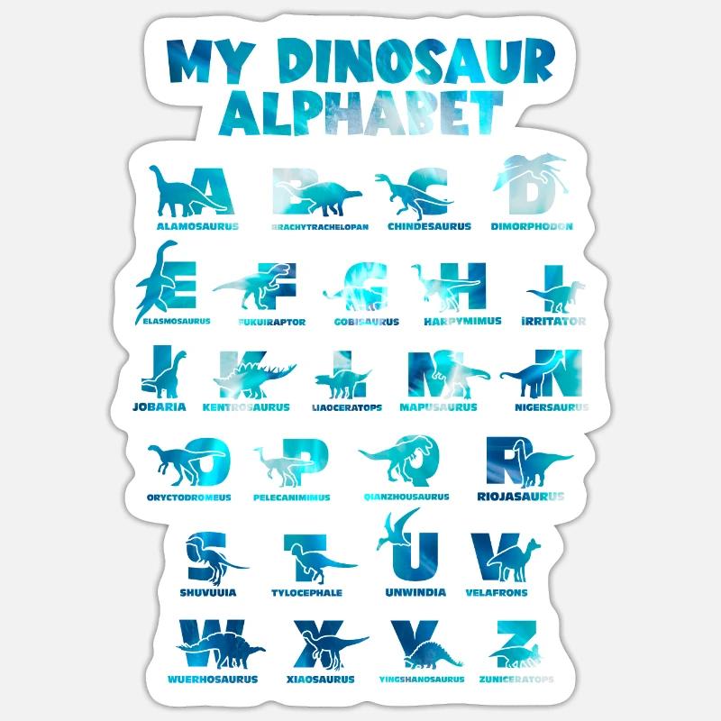 Dinosaurier Alphabet Learn Primer Geschenk - Sticker Größe S (10 x 10 cm) - Mattweiß