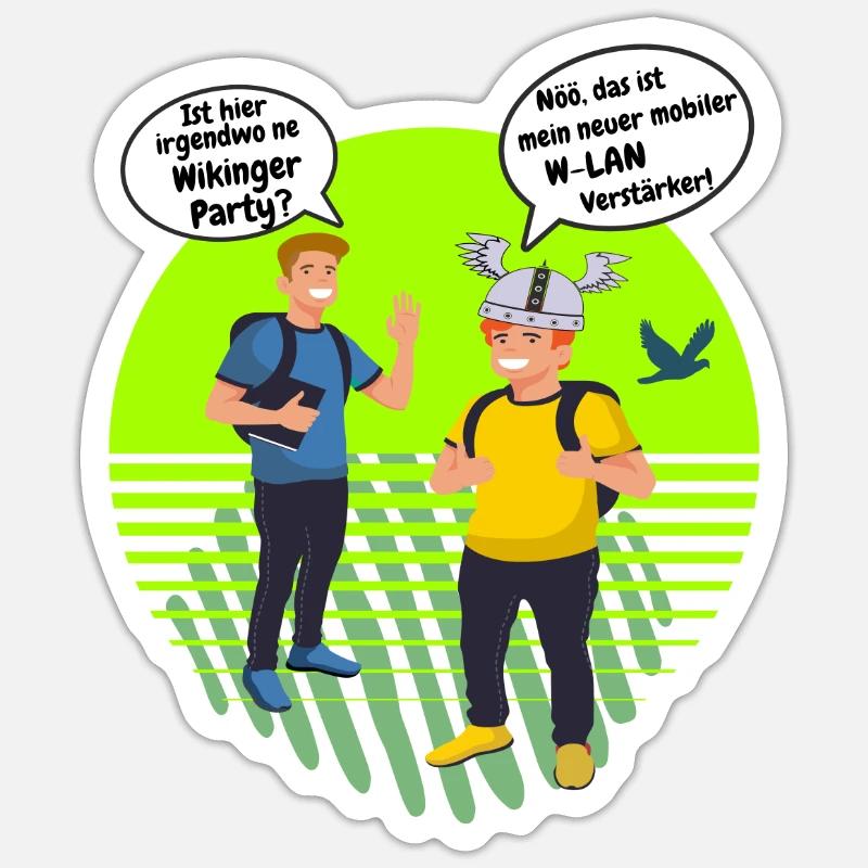 Wikinger Party oder W-LAN Verstärker Wifi Design - Sticker Größe S (10 x 10 cm) - Mattweiß