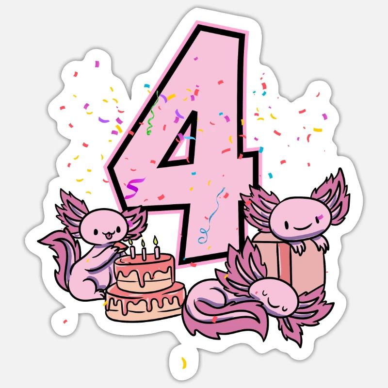 4. Geburtstag Axolotl - Sticker Größe S (10 x 10 cm) - Mattweiß
