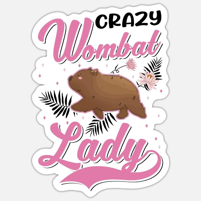 Dame Wombat folle - Sticker taille S (10 x 10 cm) - blanc mat