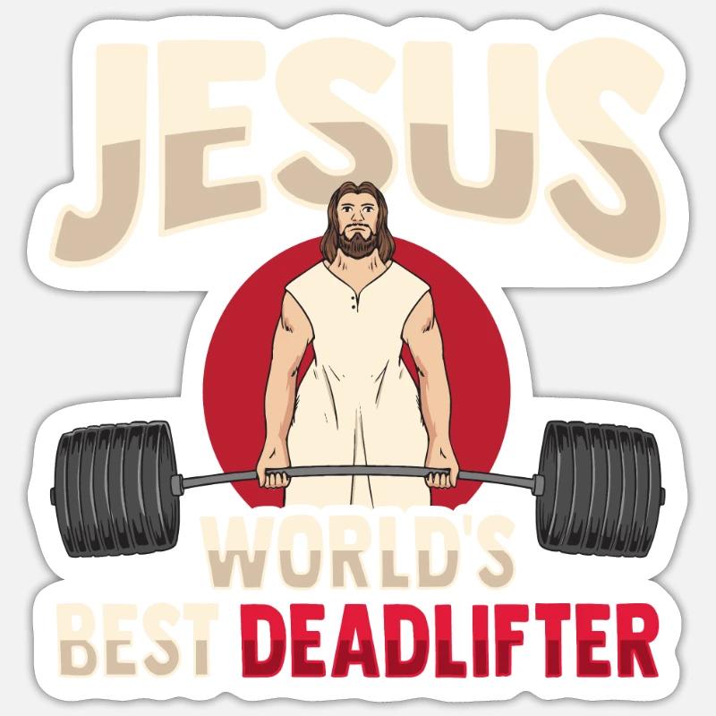 Jésus Haltérophile - Sticker taille S (10 x 10 cm) - blanc mat
