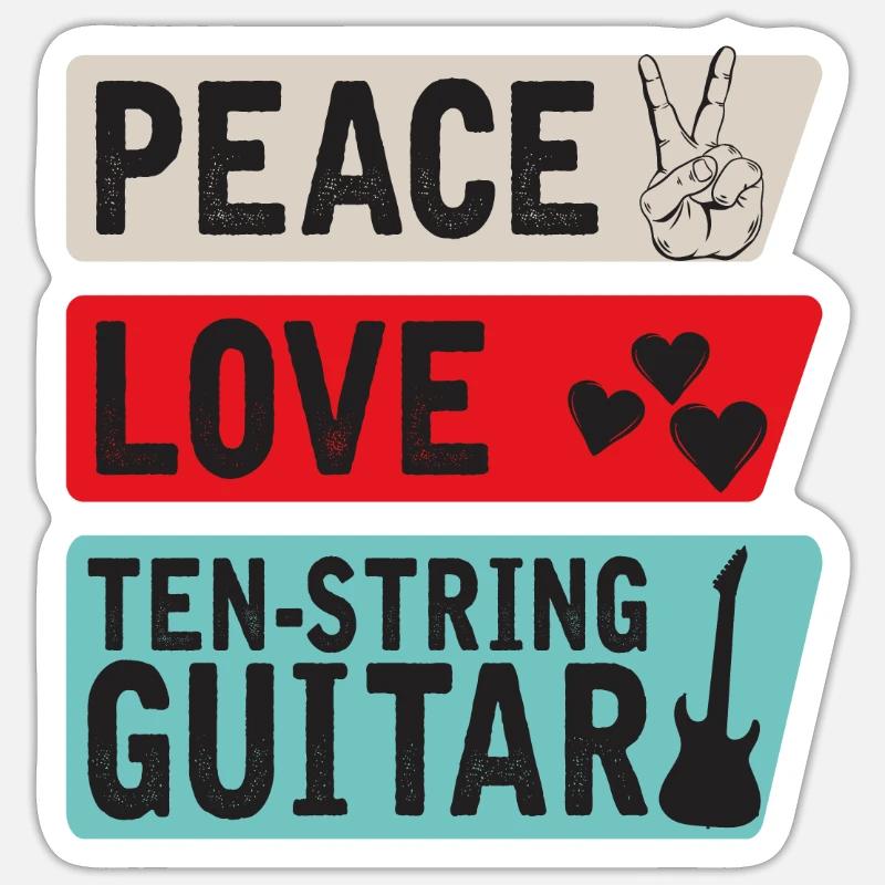 Peace Love Ten-String Guitar Instrument - Sticker Größe S (10 x 10 cm) - Mattweiß