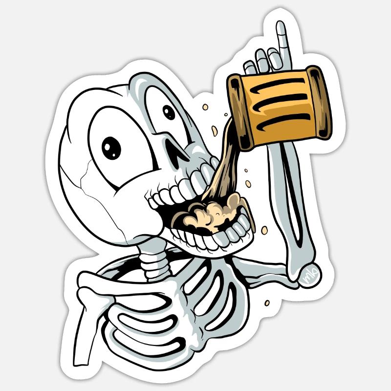Skeleton drinks beer - Sticker size S (10 x 10 cm) - white matte