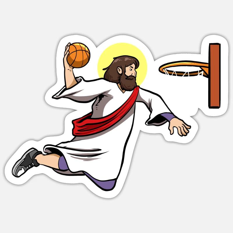 Basketteur Dunking Baskeball Jesus - Sticker taille S (10 x 10 cm) - blanc mat