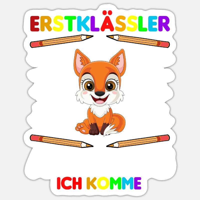 Erstklässler Schulkind Einschulung Fuchs - Sticker Größe S (10 x 10 cm) - Mattweiß