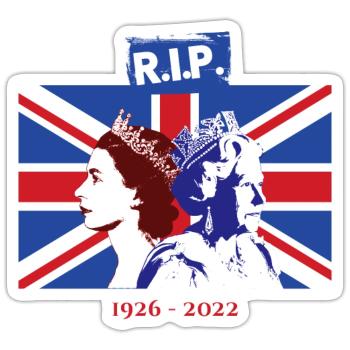 RIP - La reine Elizabeth II - La fin d’une époque - Sticker taille S (10 x 10 cm) - blanc mat - Devant