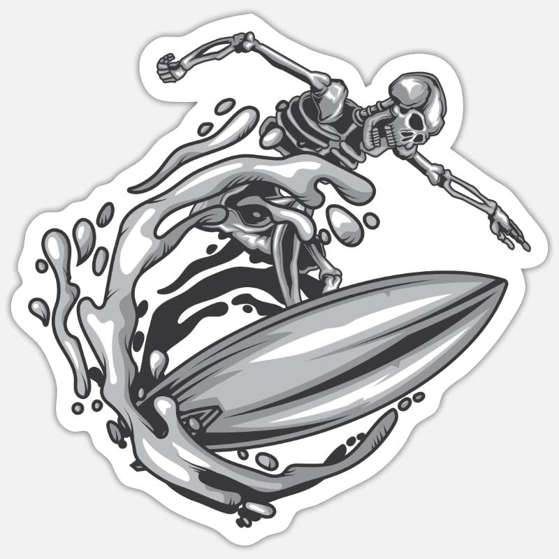Skeleton Surfer - Sticker taille S (10 x 10 cm) - blanc mat