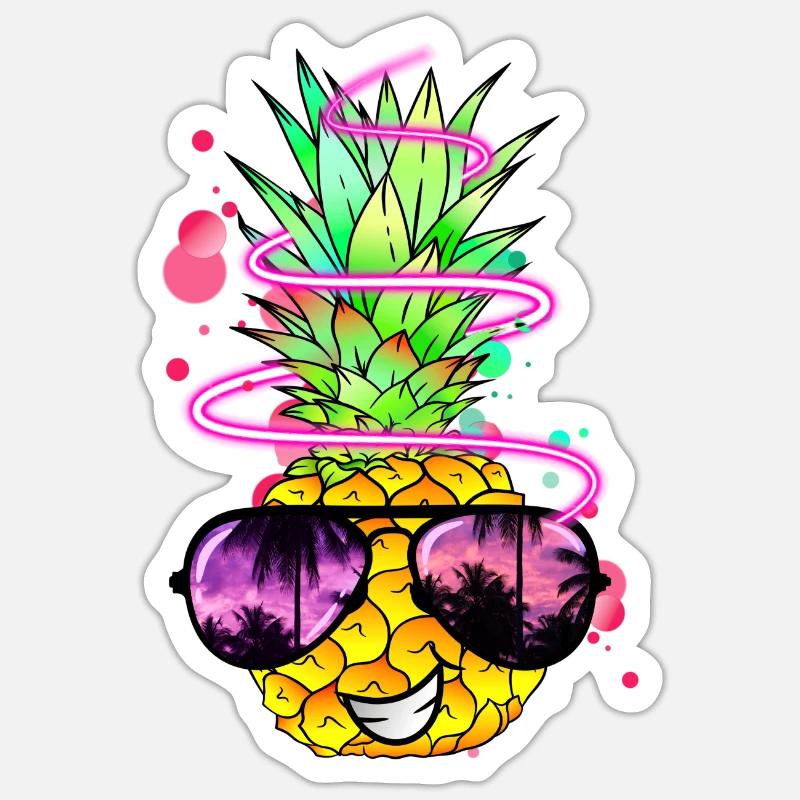 Ananas cool bunt spritzig - Sticker Größe S (10 x 10 cm) - Mattweiß
