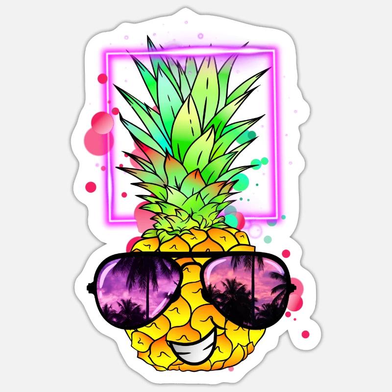 cool pineapple retro neon - Sticker size S (10 x 10 cm) - white matte