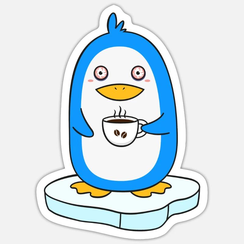 Koffeinierter Pinguin Morgenmuffel Kaffeetrinker - Sticker Größe S (10 x 10 cm) - Mattweiß