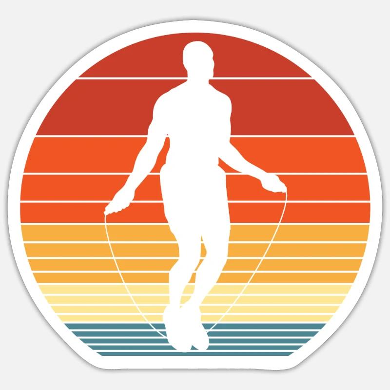 Retro Silhouette Springseil Mann Springseil Sticker Größe S (10 x 10 cm)