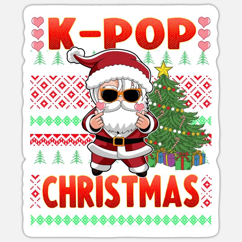 Santa K-Pop Design Noël - Sticker taille S (10 x 10 cm) - blanc mat