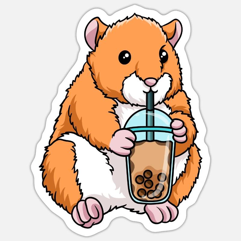 Kawaii Bubble Tea Hamster - Sticker size S (10 x 10 cm) - white matte