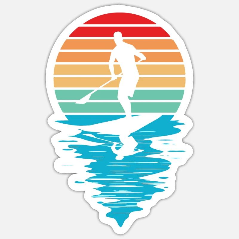 Stand Up Paddle Vintage - Sticker taille S (10 x 10 cm) - blanc mat