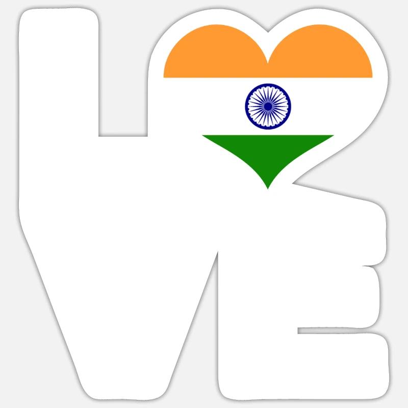 J’aime l’Inde drapeau du cœur Inde - Sticker taille S (10 x 10 cm) - blanc mat