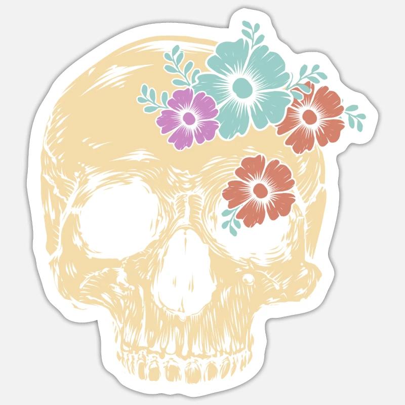 Conception de crâne de fleur inspirée de la vieille école Sticker taille S (10 x 10 cm)