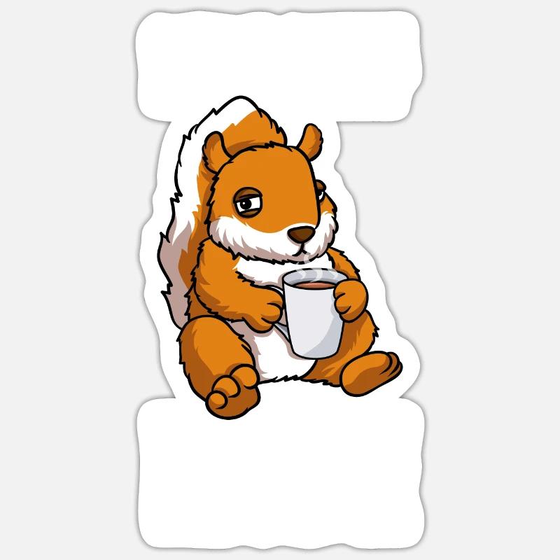 Der Kaffee Ist Kaputt Ich Bin Müde Eichhörnchen - Sticker Größe S (10 x 10 cm) - Mattweiß