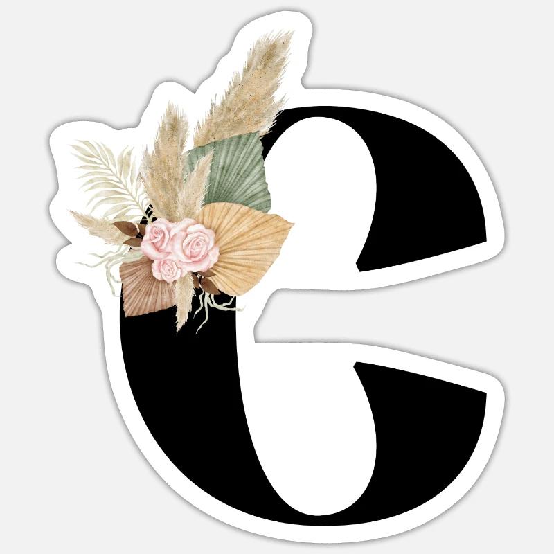 lettre C fleuris - Sticker taille S (10 x 10 cm) - blanc mat