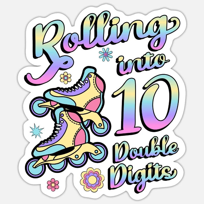 Rolling Into 10 Double Digits Floral Skaters 10. Sticker Größe S (10 x 10 cm)