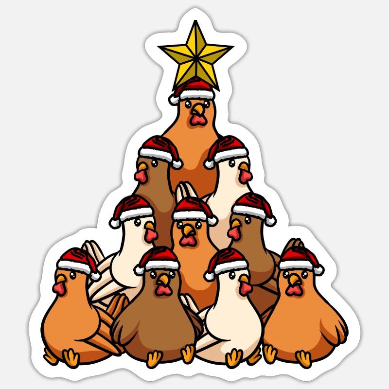 Chickens Christmas Tree - Sticker size S (10 x 10 cm) - white matte
