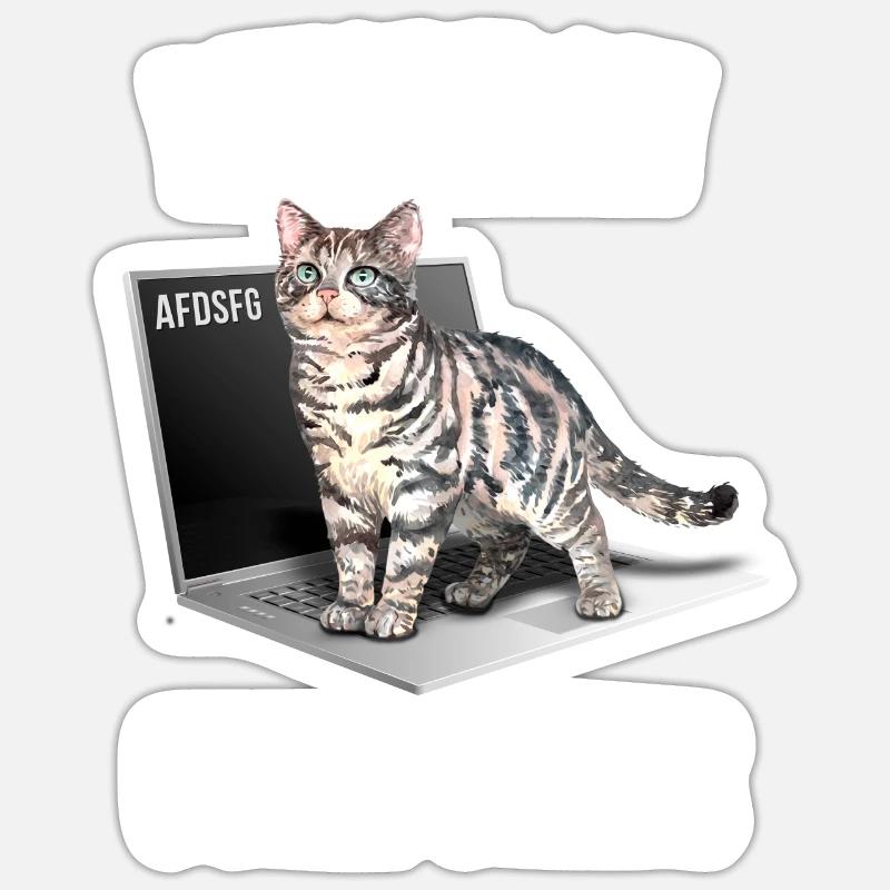 Lavorare con computer e gatti inglese - Sticker formato S (10 x 10 cm) - bianco opaco
