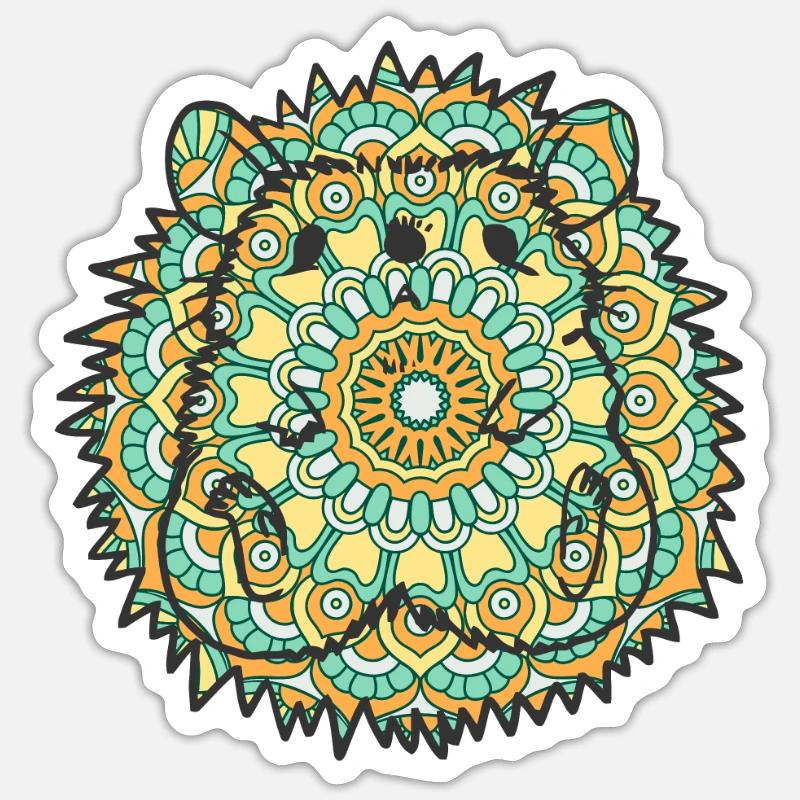 Mandala Hedgehog Geometry Pattern - Sticker taille S (10 x 10 cm) - blanc mat