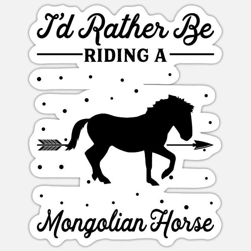 Monter un cheval mongol - Sticker taille S (10 x 10 cm) - blanc mat