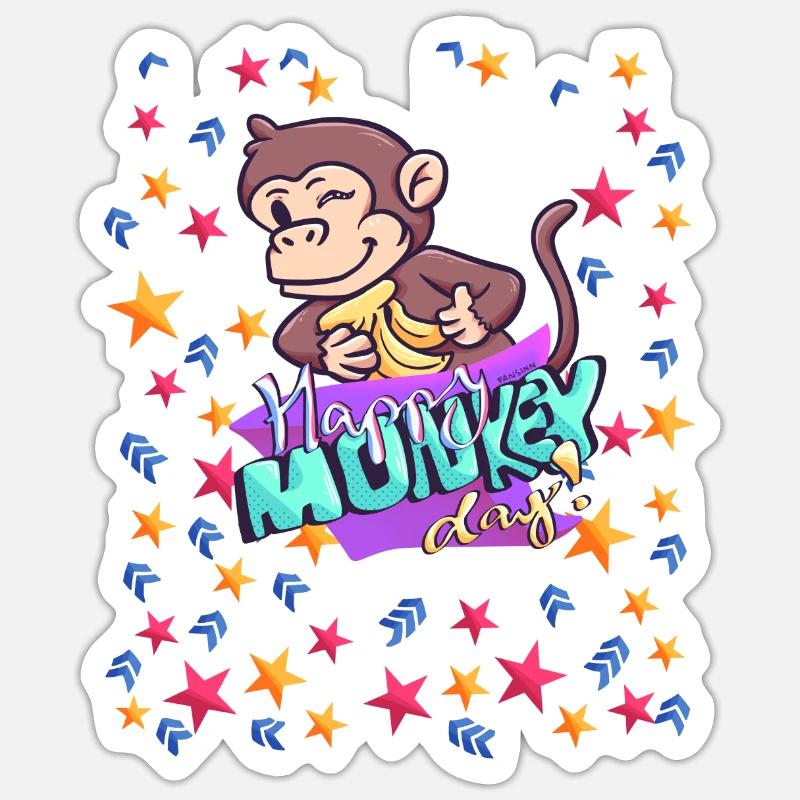 Happy Monkey Day - Sticker Größe S (10 x 10 cm) - Mattweiß