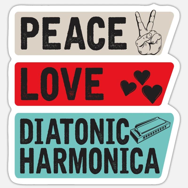 Peace Love Diatonic Harmonica Instrument - Sticker Größe S (10 x 10 cm) - Mattweiß