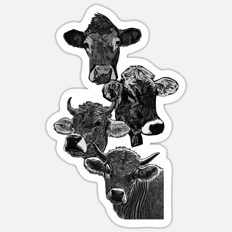 Vier Köpfe von vier Kühen Sticker Größe S (10 x 10 cm)
