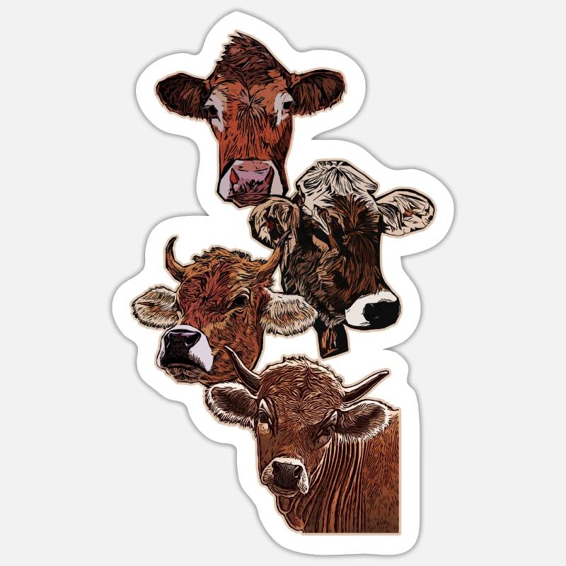 Vier Köpfe von vier Kühen Sticker Größe S (10 x 10 cm)