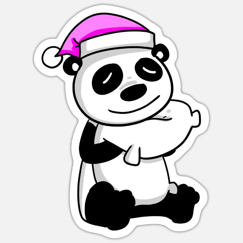 Panda with pillow and sleeping cap Sticker size S (10 x 10 cm)
