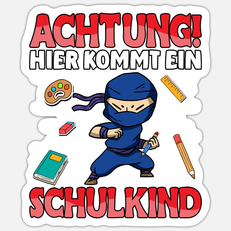 Achtung hier kommt ein Schulkind Ninja Schule - Sticker Größe S (10 x 10 cm) - Mattweiß