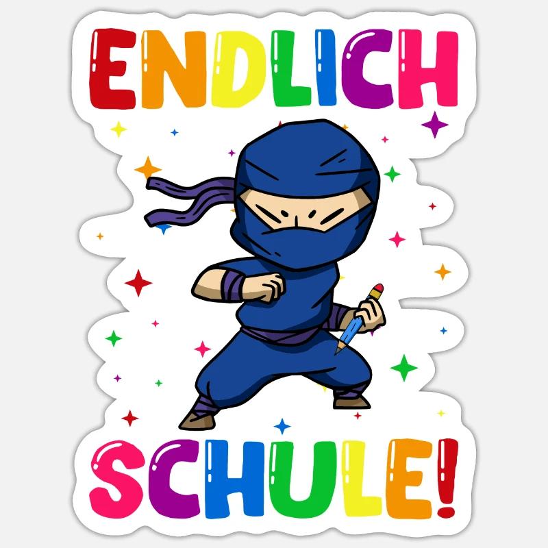 Endlich Schule Ninja Einschulung Schulkind - Sticker Größe S (10 x 10 cm) - Mattweiß